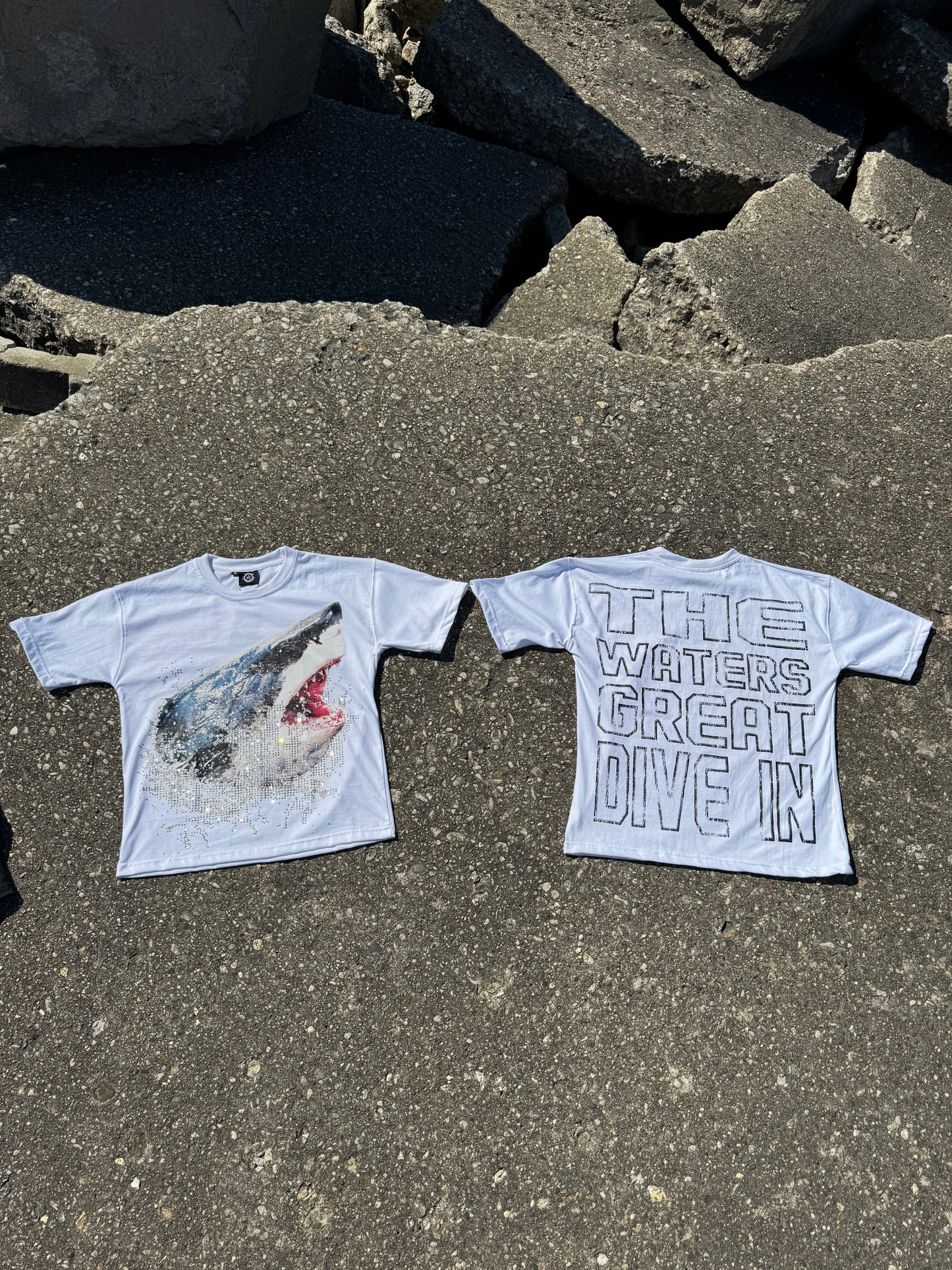 White Studded Shark Tee
