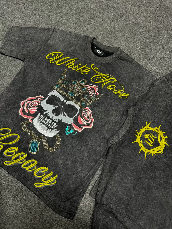 Acid Wash Rhinestone Skull Tee