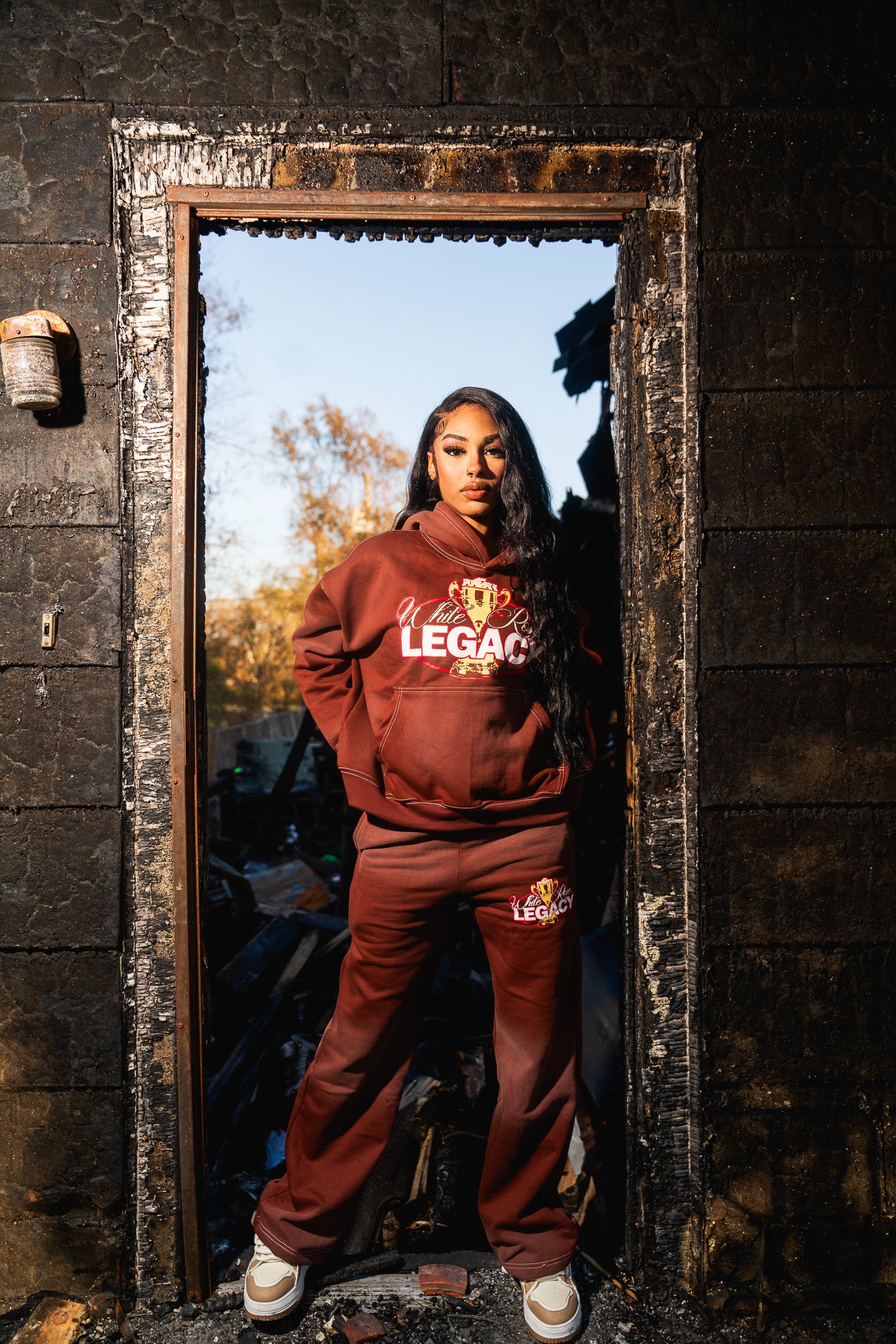 Brown Acid Wash Sweat Suit
