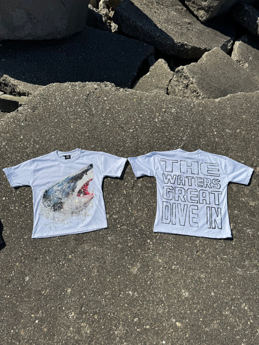 White Studded Shark Tee