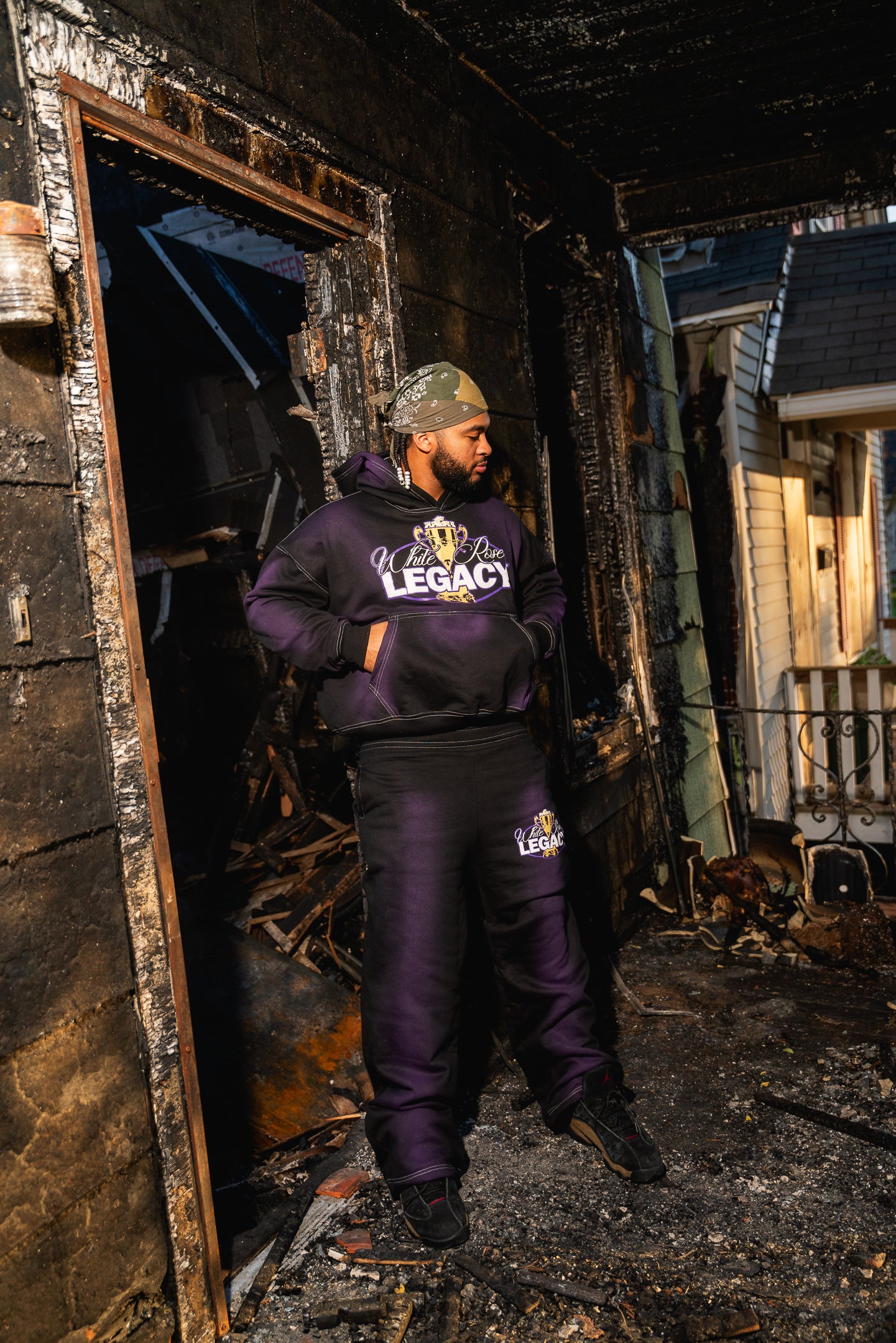 Black & Purple Acid Wash Sweat Suit