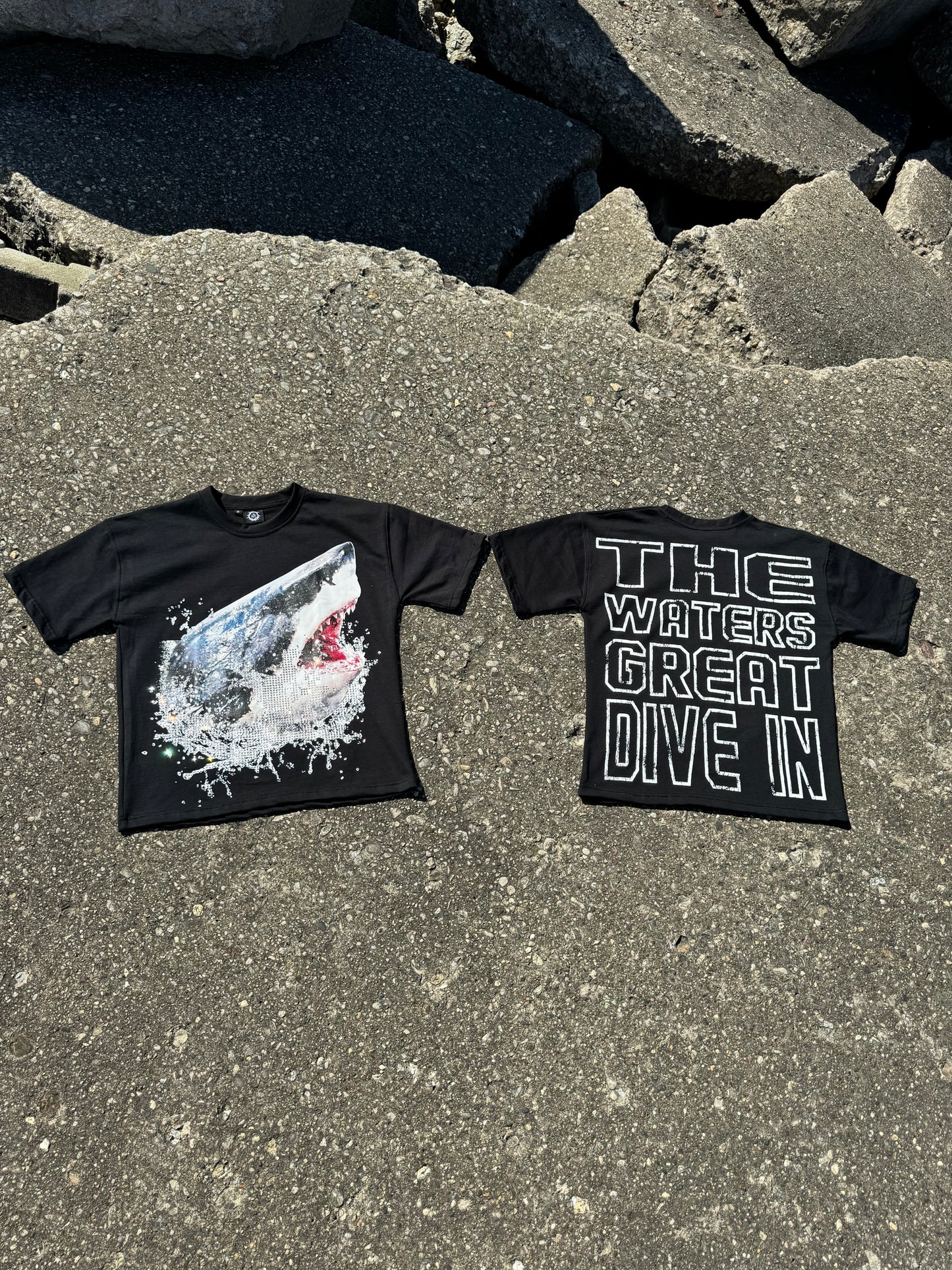 Black Studded Shark Tee